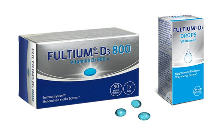 Fultium vitamine D3 gamma Door een dagelijkse inname van Fultium D3 houd je je vitamine D-gehalte het hele jaar door op peil.