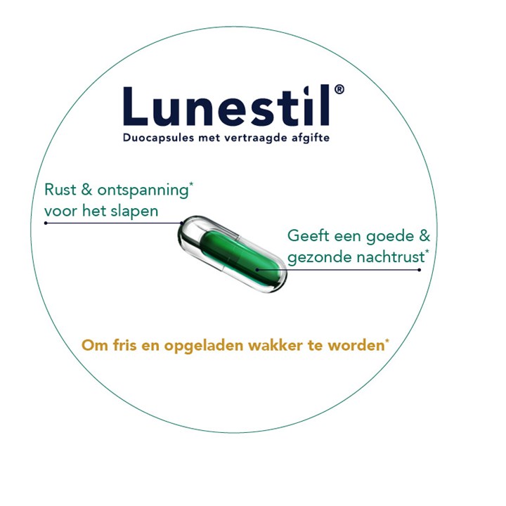 De krachtige ingrediënten van Lunestil Lunestil bevat krachtige ingrediënten, lavendel, passiebloemextract, vitamine B6 en melatonine, die een goede nachtrust garanderen. Lunestil bevat vier krachtige ingrediënten, lavendel, passiebloemextract, vitamine B6 en melatonine, die een goede nachtrust garanderen.
