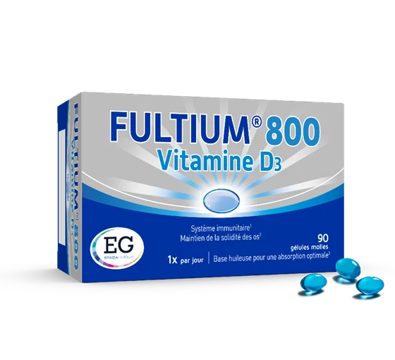 Fultium® 800 Fultium contient la quantité journalière optimale de vitamine D dans une petite capsule bleue, pour briller tous les jours de l'année!
