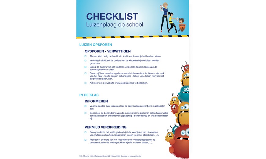 Deze handige checklist voor leerkrachten en leerlingenbegeleiders helpt om een overzicht te bewaren tijdens het luizenalarm.