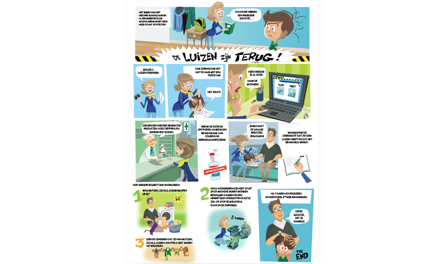 Dit stripverhaal laat op een ludieke manier zien wat je als ouder moet doen als er luizenalarm op school is.