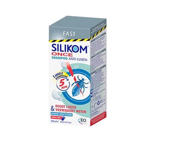 Silikom Once Shampoo Eén keer het haar wassen met de Silikom Once Shampoo volstaat om van de luizen af te geraken.